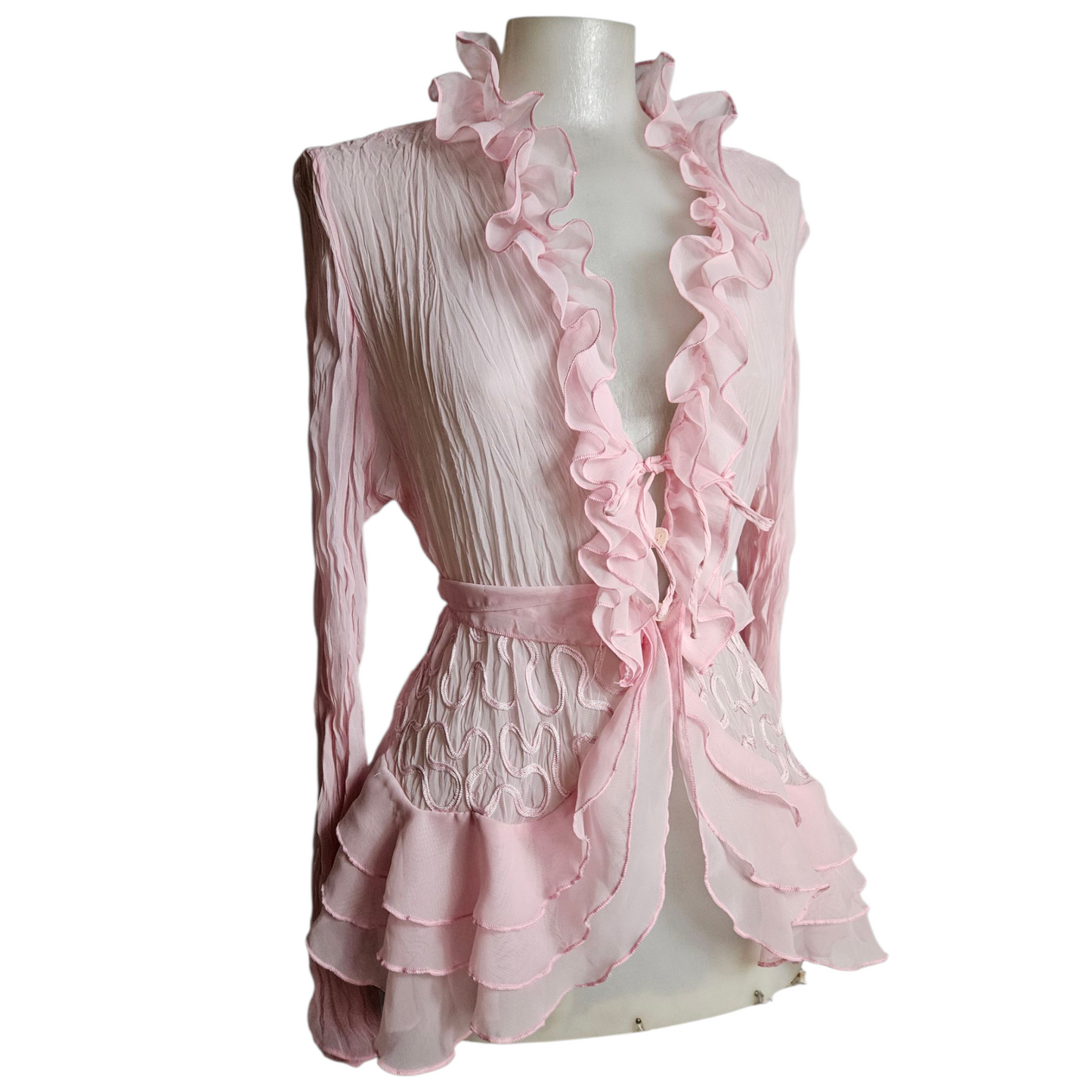 Voile blouse with integrated belt