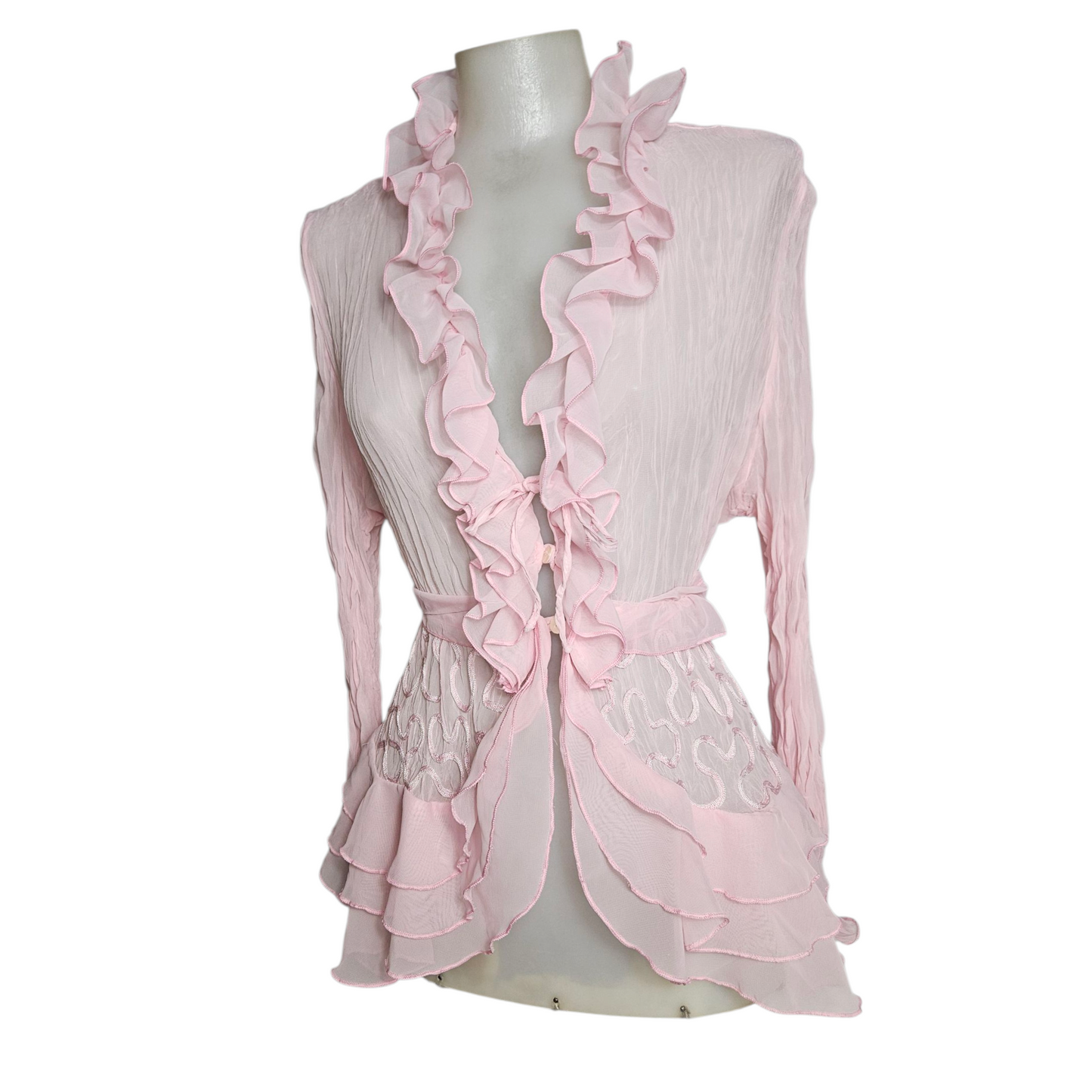 Voile blouse with integrated belt