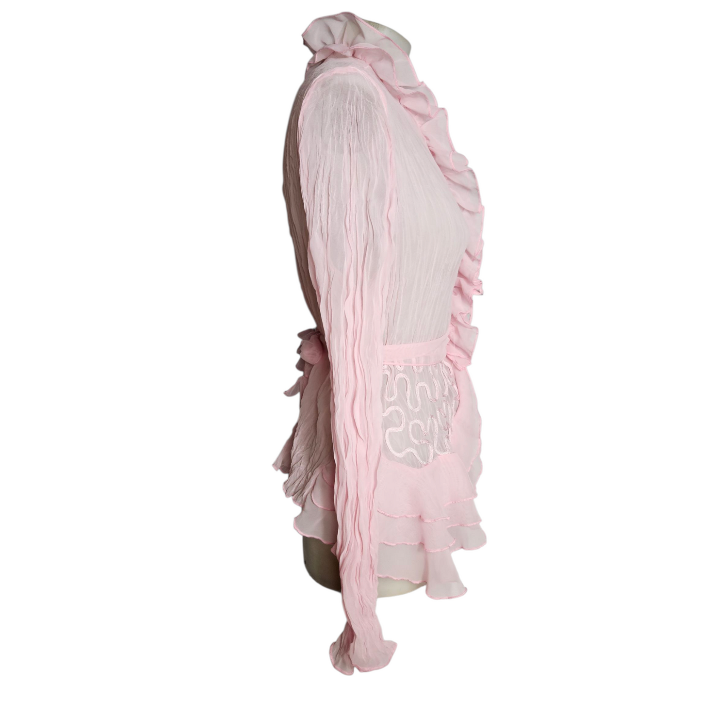 Voile blouse with integrated belt