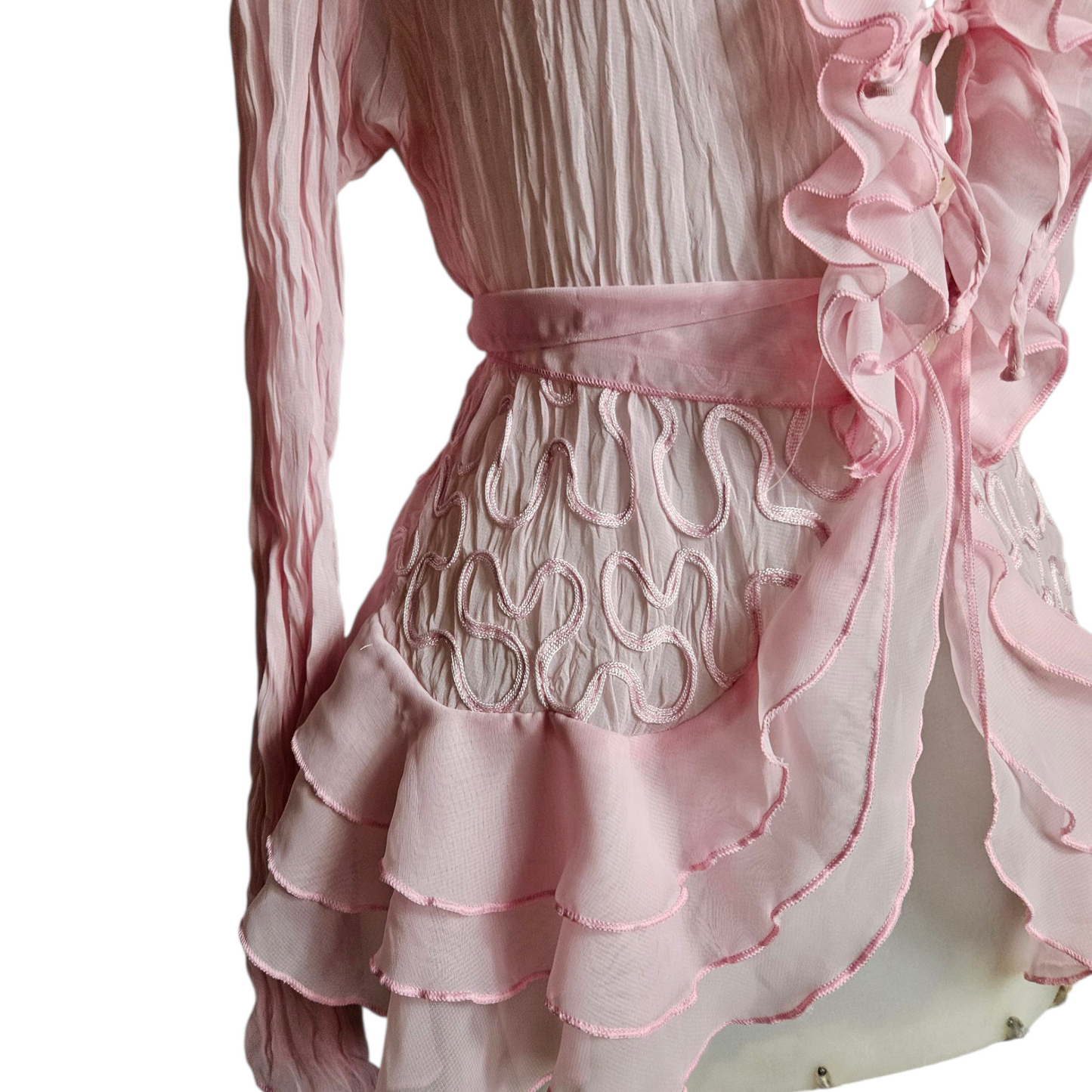 Voile blouse with integrated belt