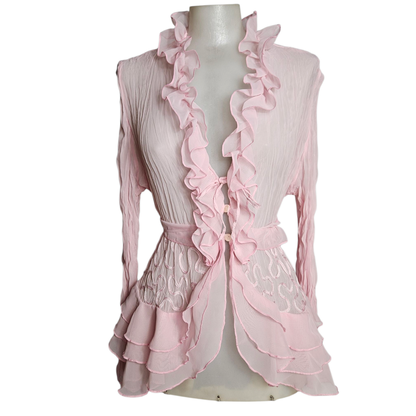 Voile blouse with integrated belt
