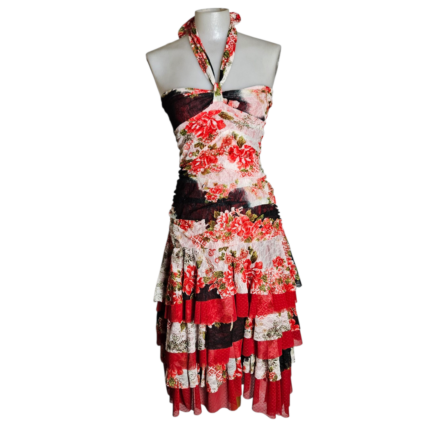 Strapless lace ruffle dress