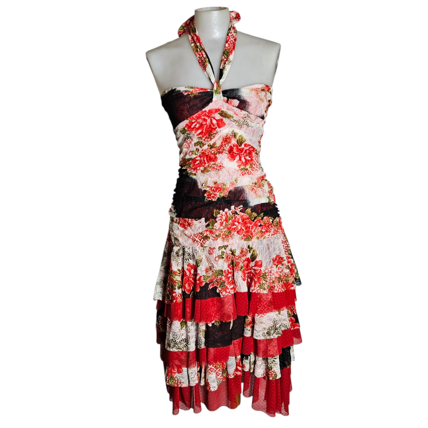 Strapless lace ruffle dress
