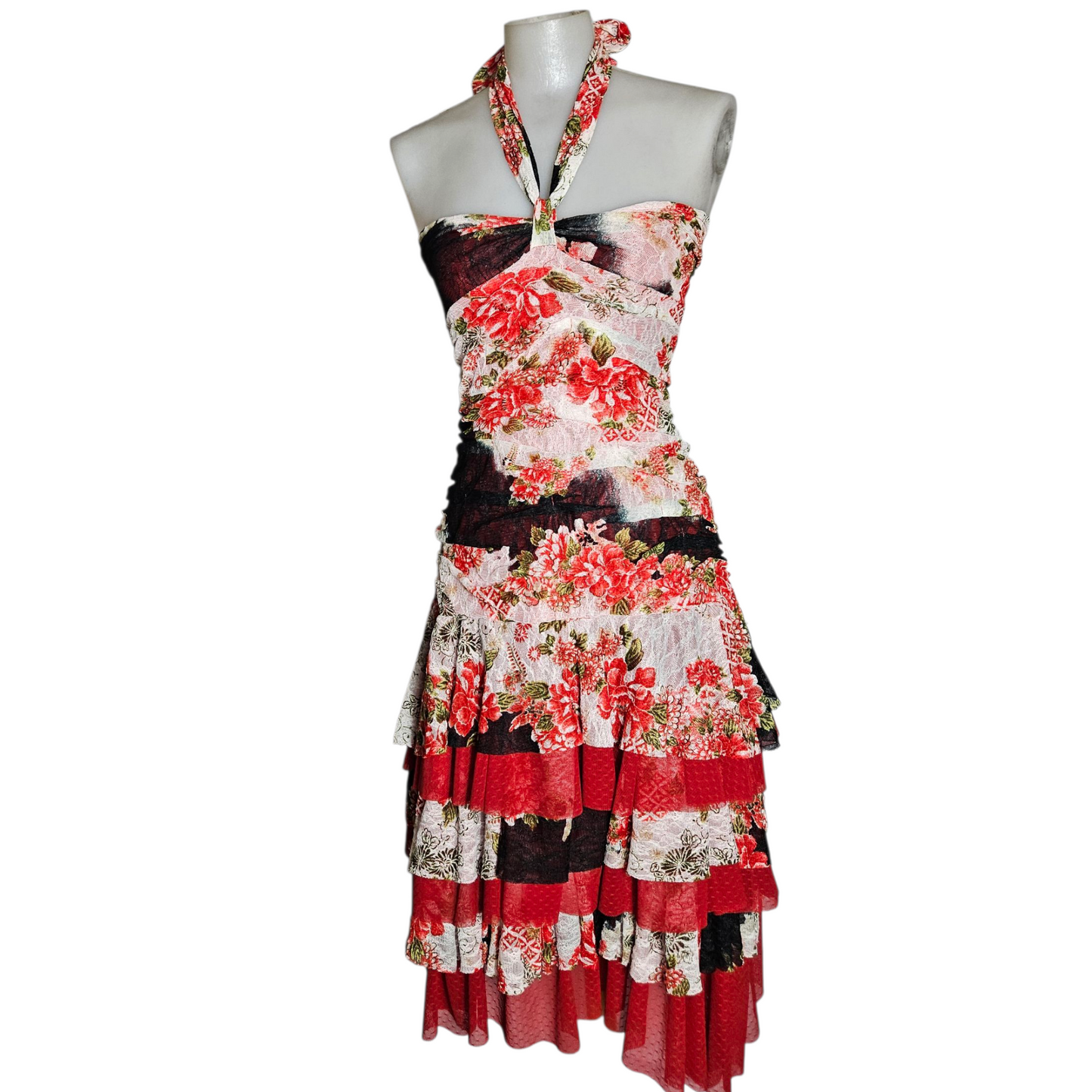 Strapless lace ruffle dress