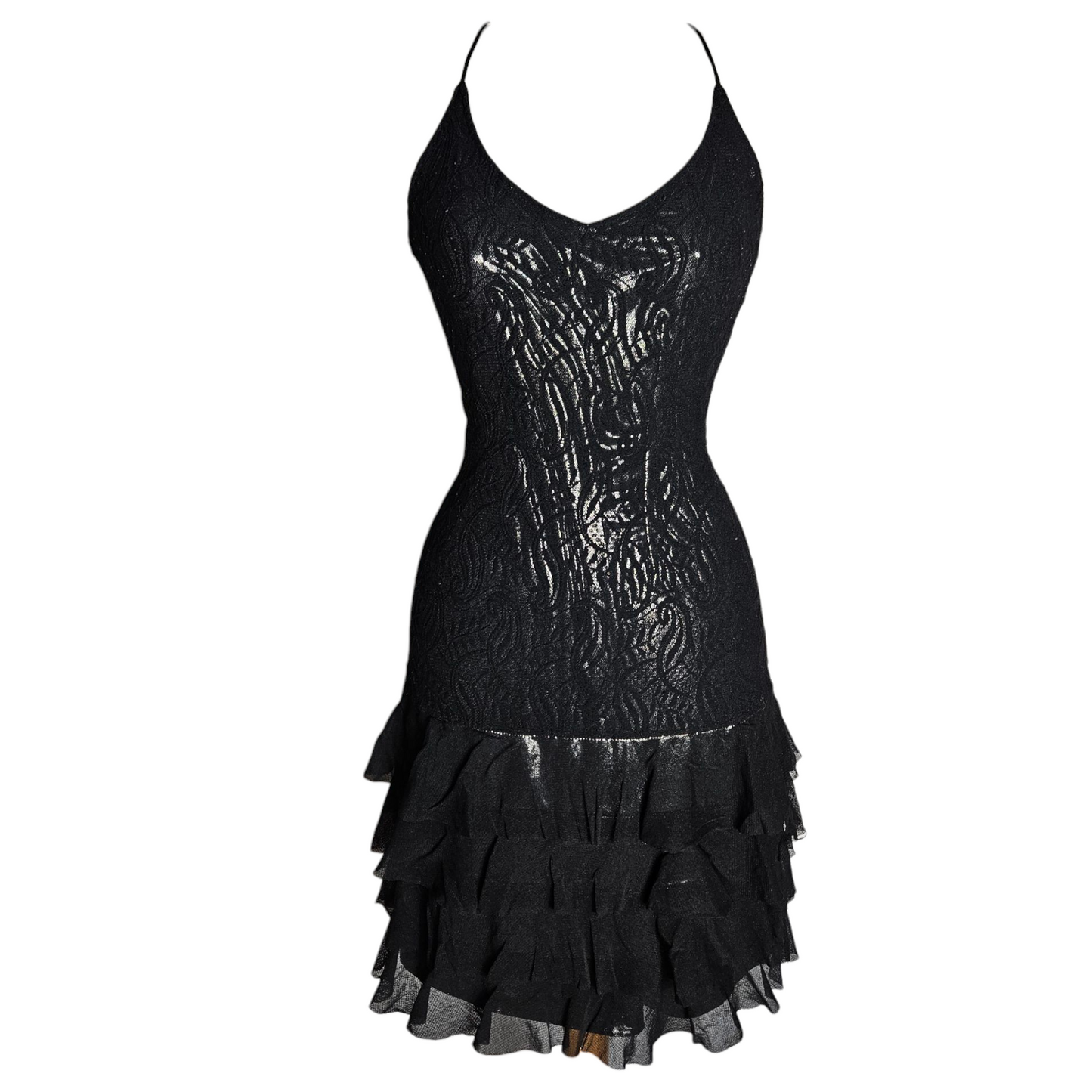 Robe en dentelle doublure argentée