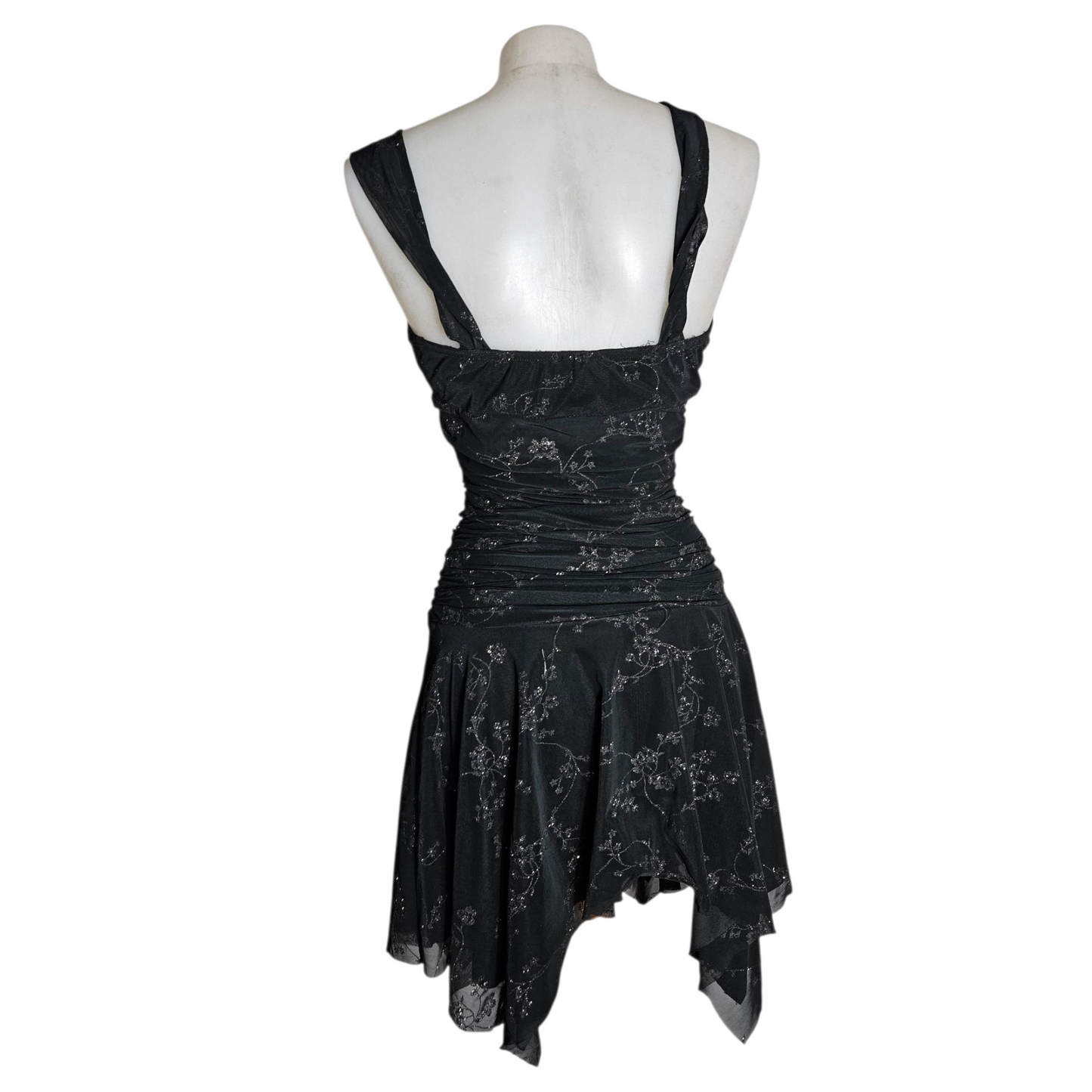 Robe asymétrique motif floral argenté