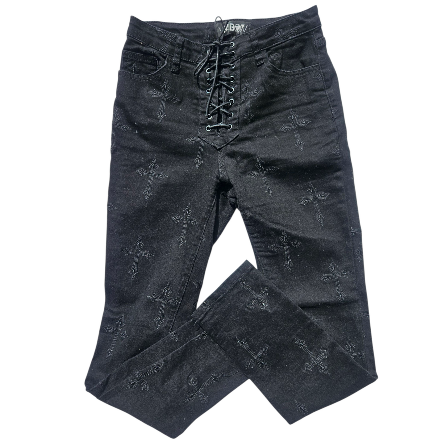 Black cross embroidered pants