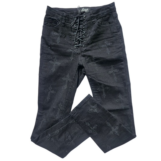 Black cross embroidered pants