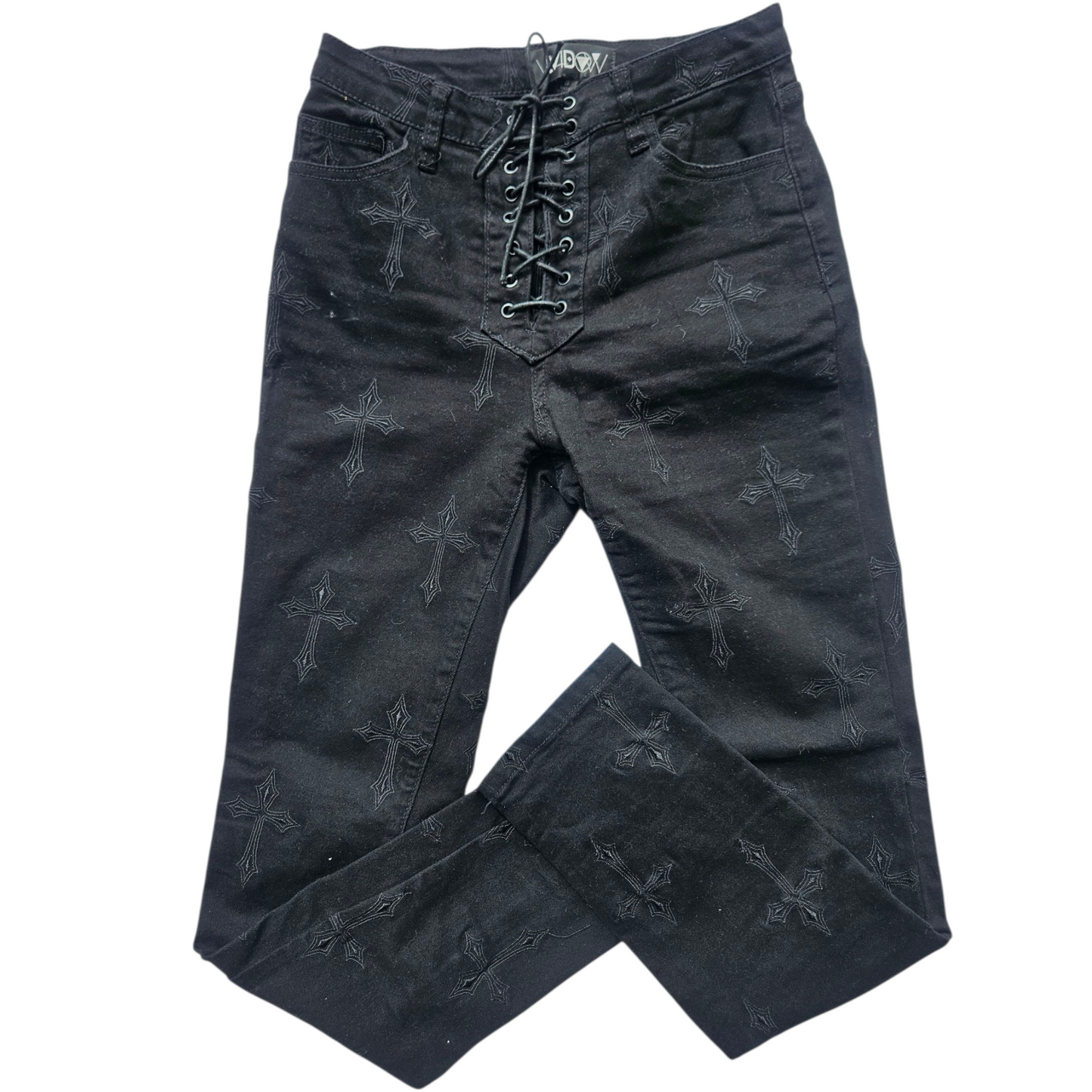 Black cross embroidered pants