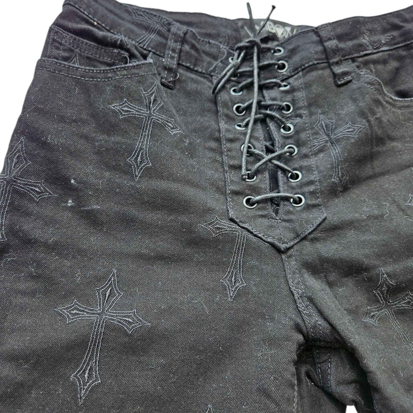 Black cross embroidered pants