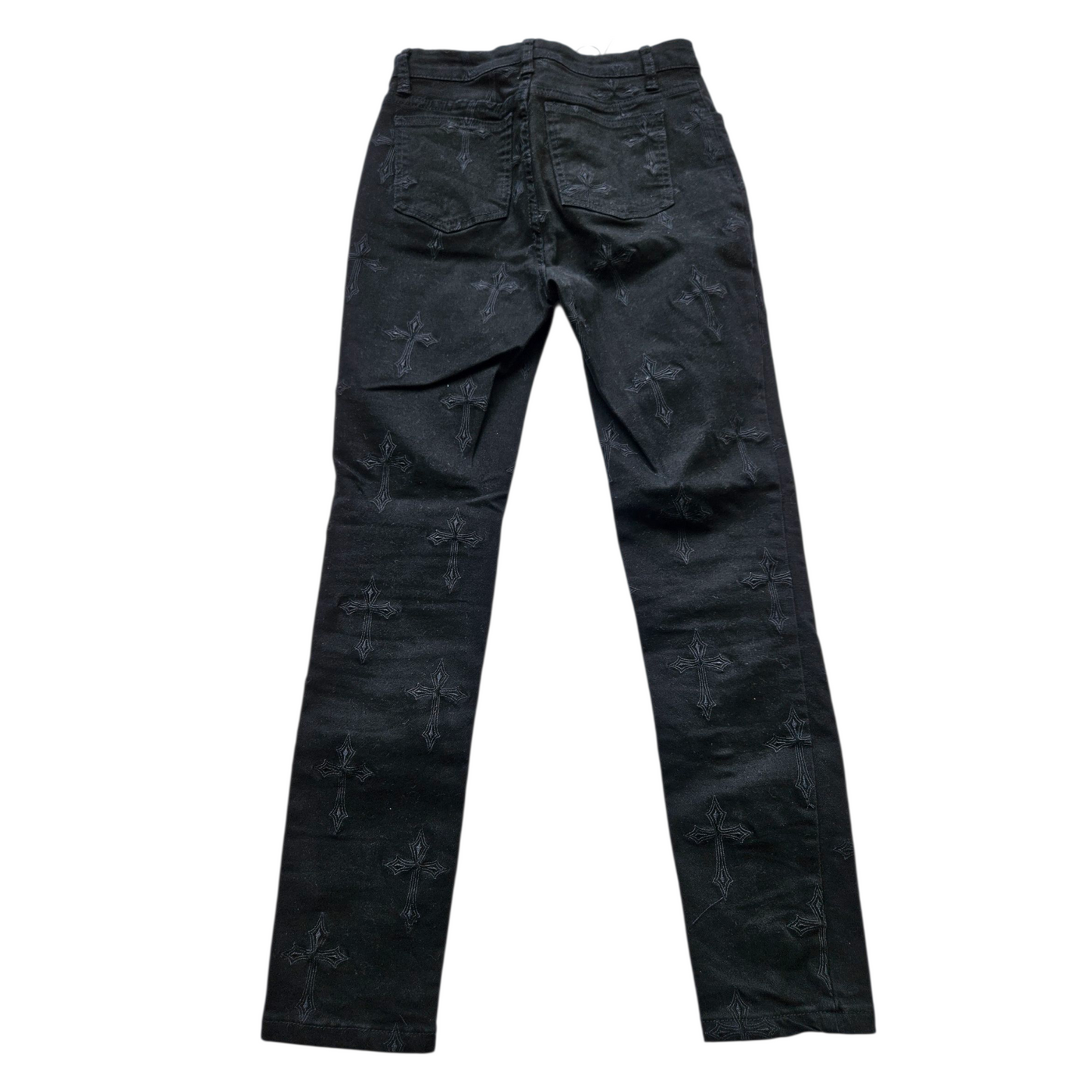 Black cross embroidered pants