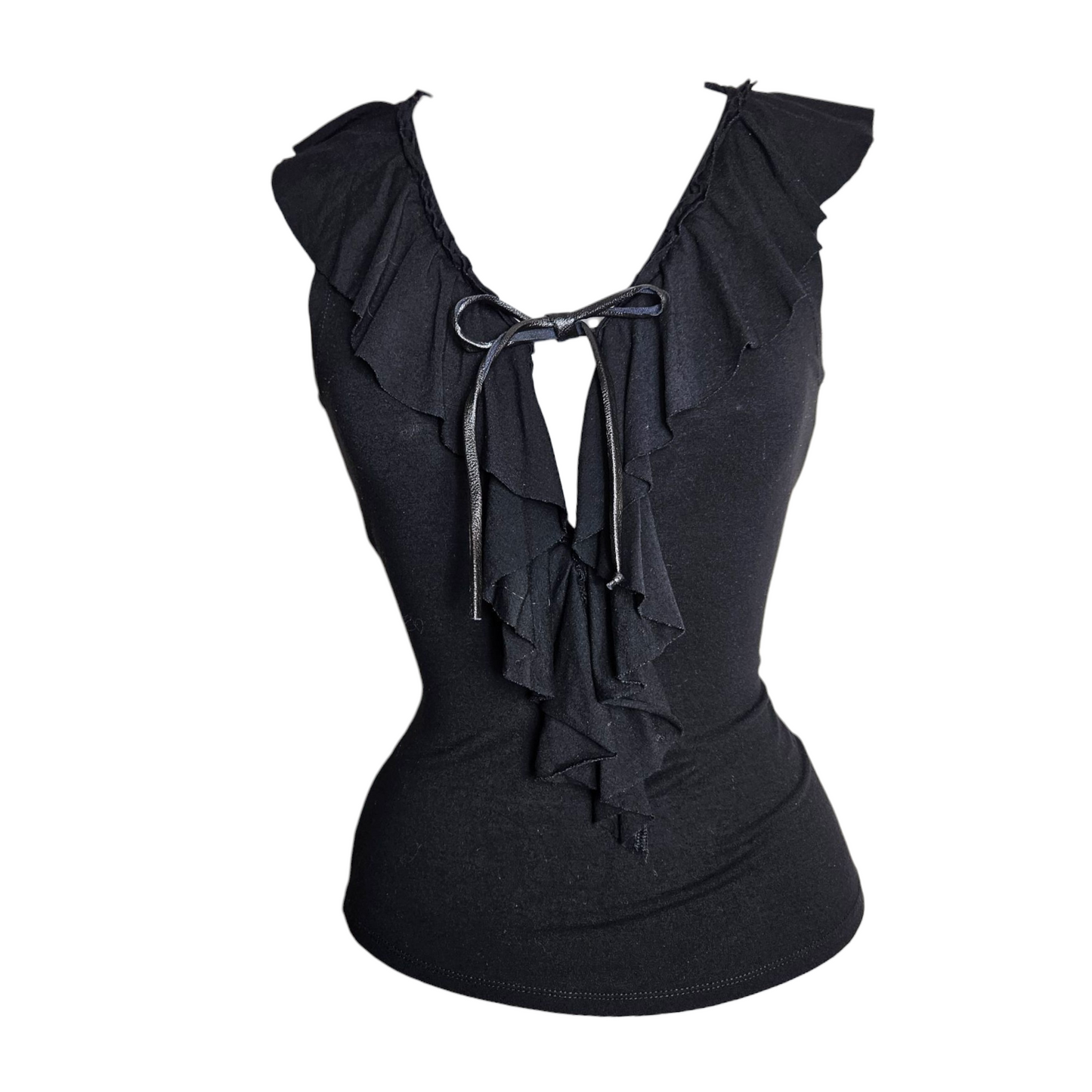Black top with ruffled collar