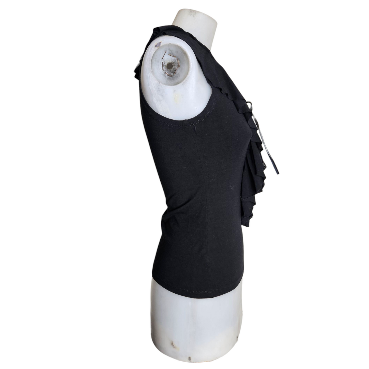 Black top with ruffled collar