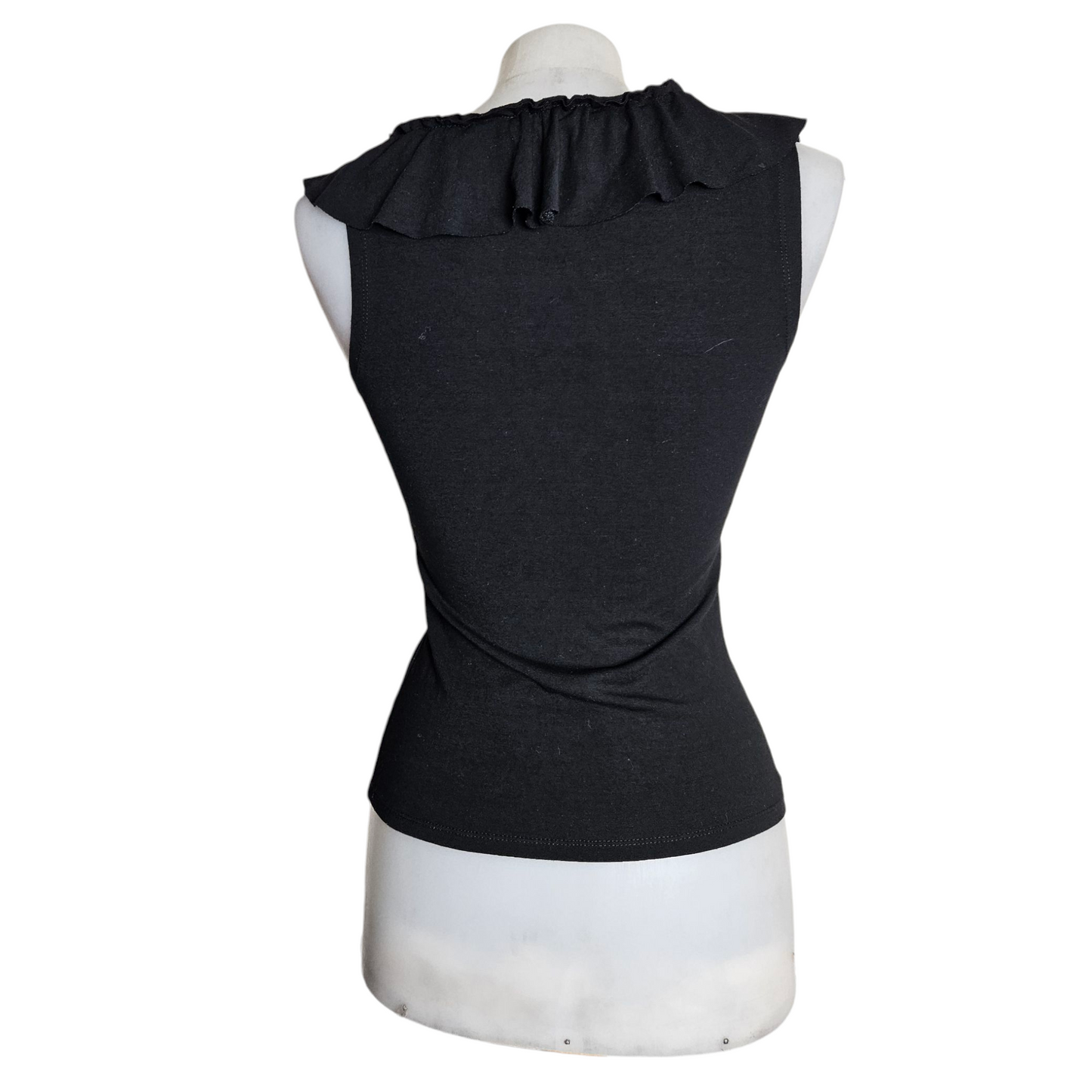 Black top with ruffled collar