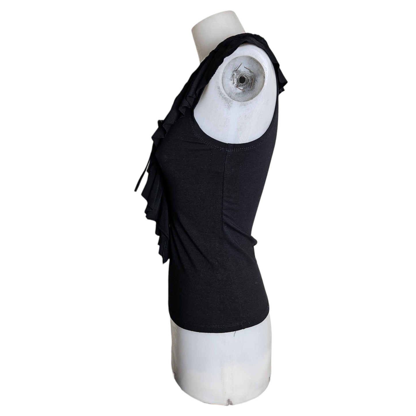 Black top with ruffled collar