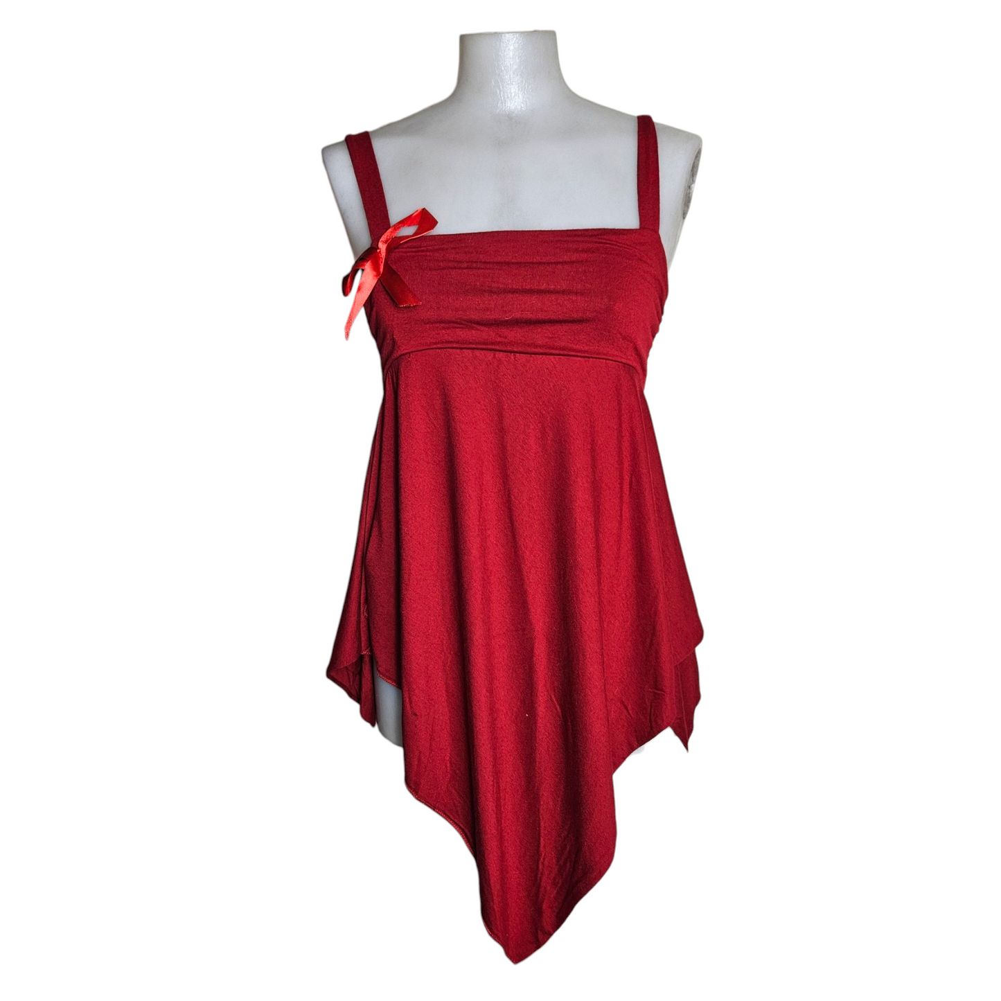 Haut asymétrique rouge détails noeud