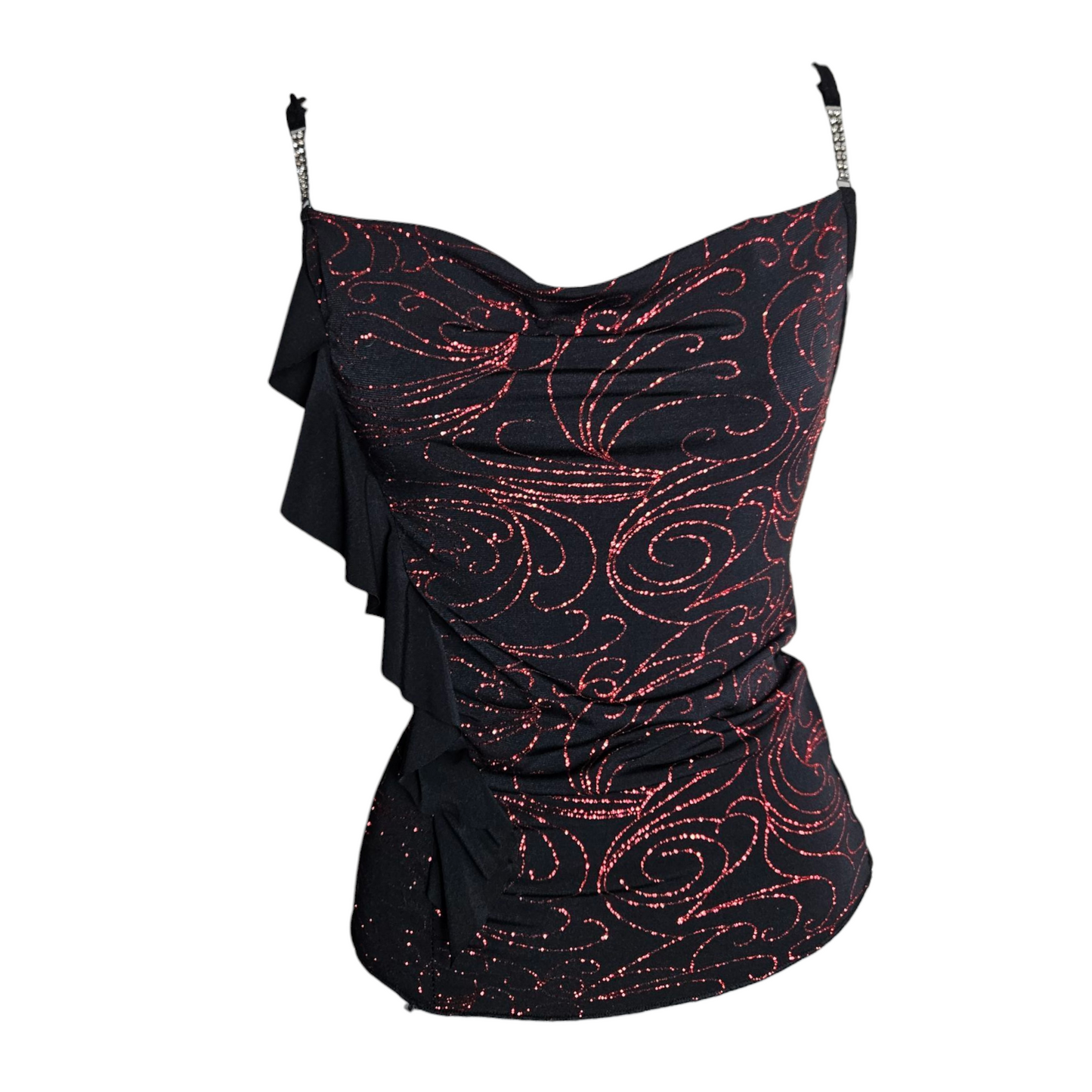 Red rhinestone cowl neck top