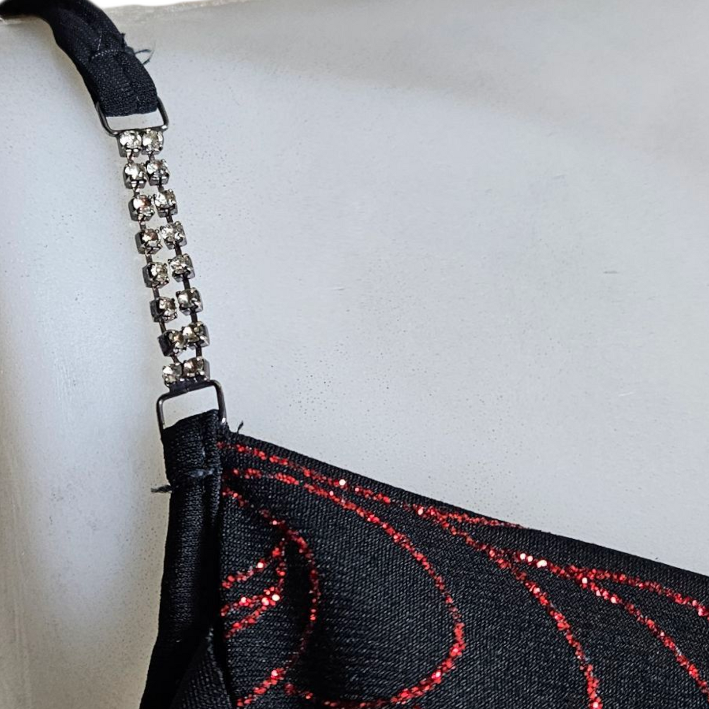 Red rhinestone cowl neck top