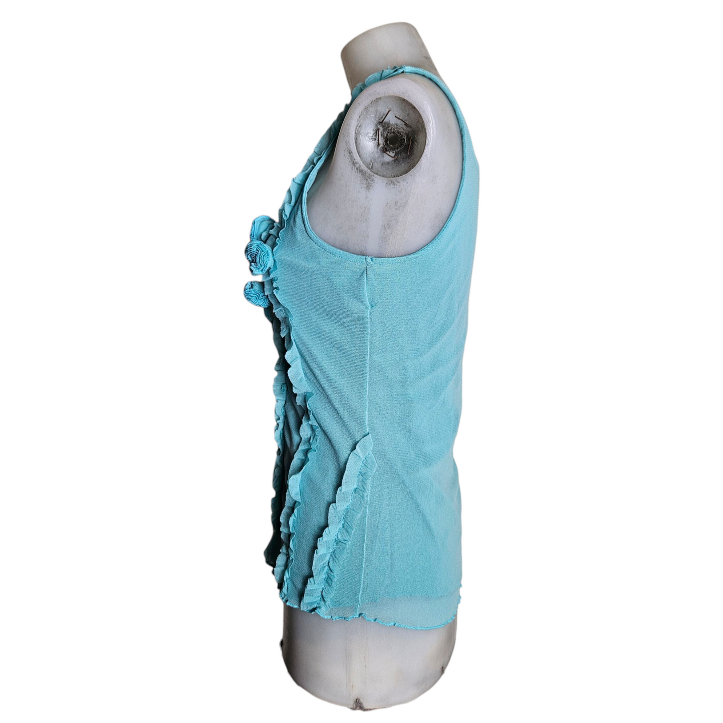 Haut en voile bleu détail laçage et fleurs