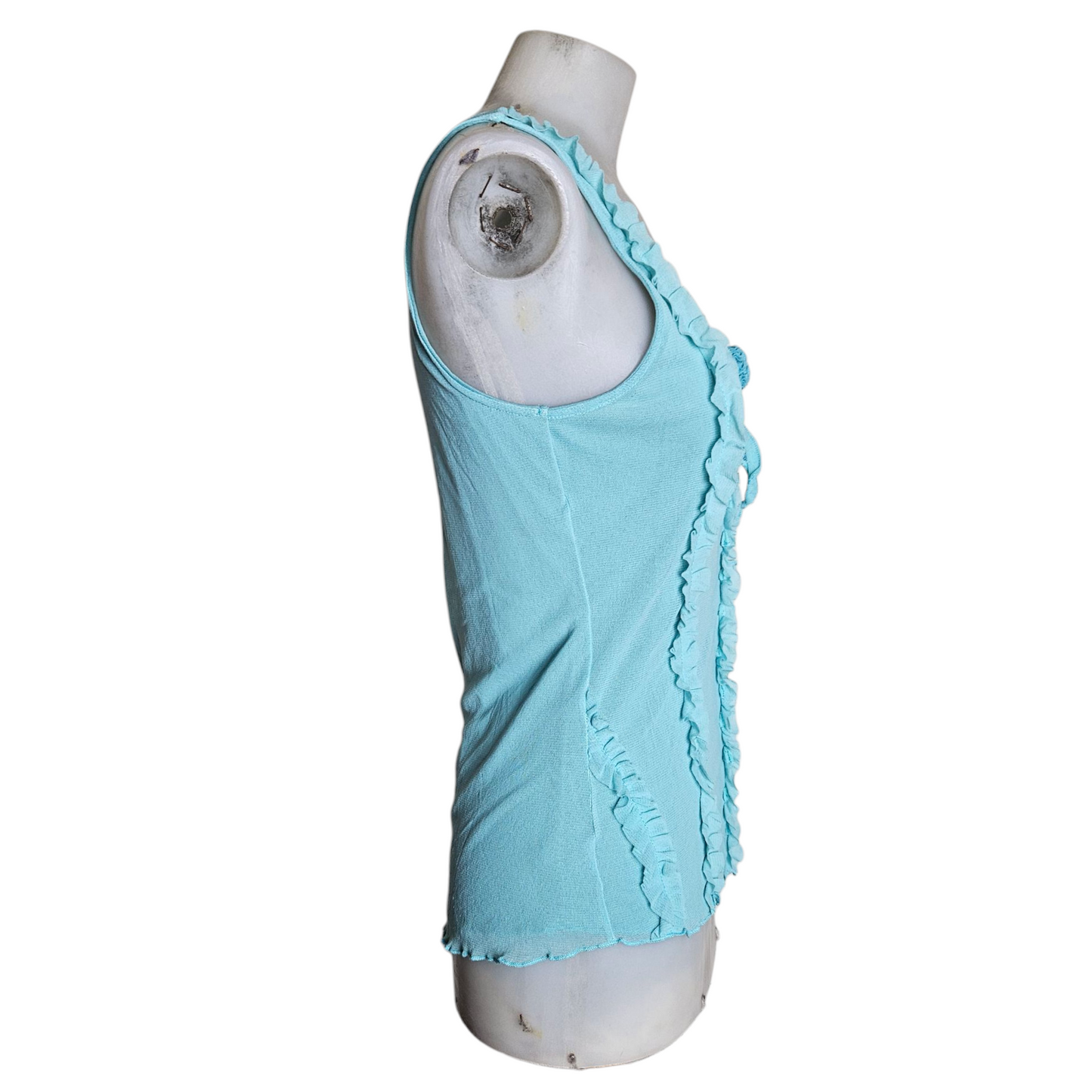 Haut en voile bleu détail laçage et fleurs
