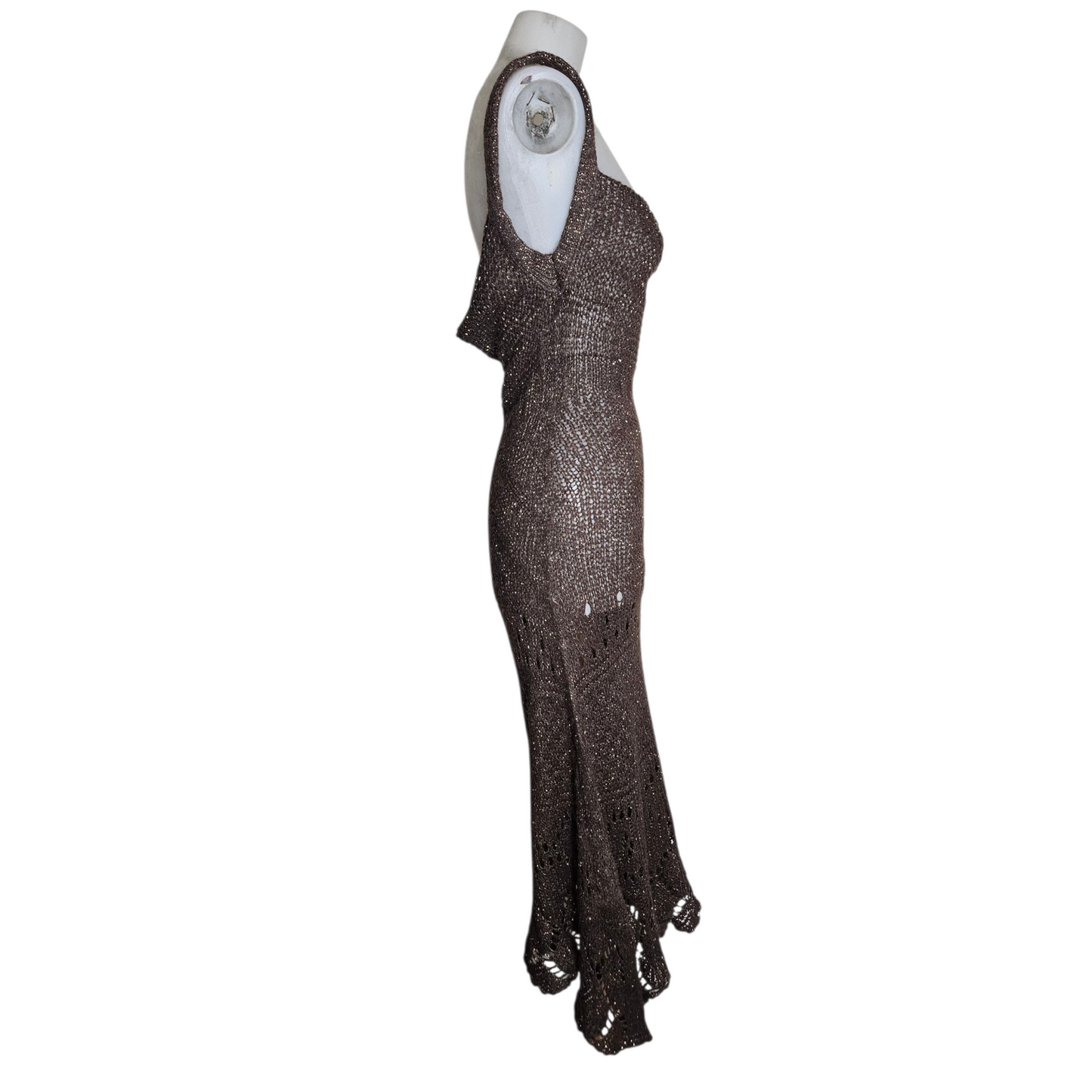 Brown crochet dress with low cut