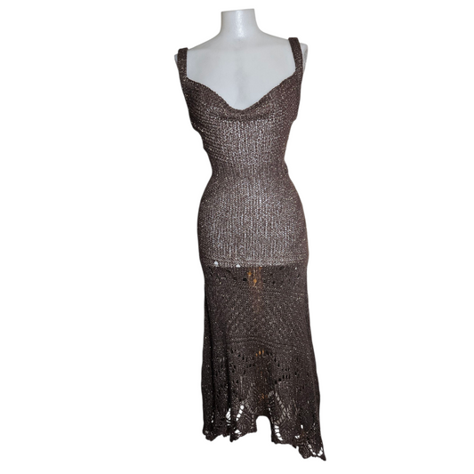 Brown crochet dress with low cut