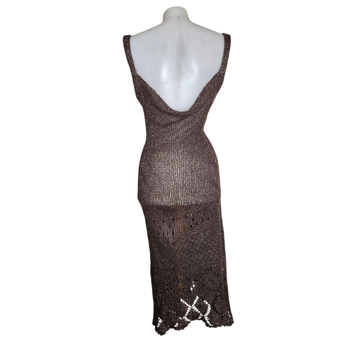 Brown crochet dress with low cut