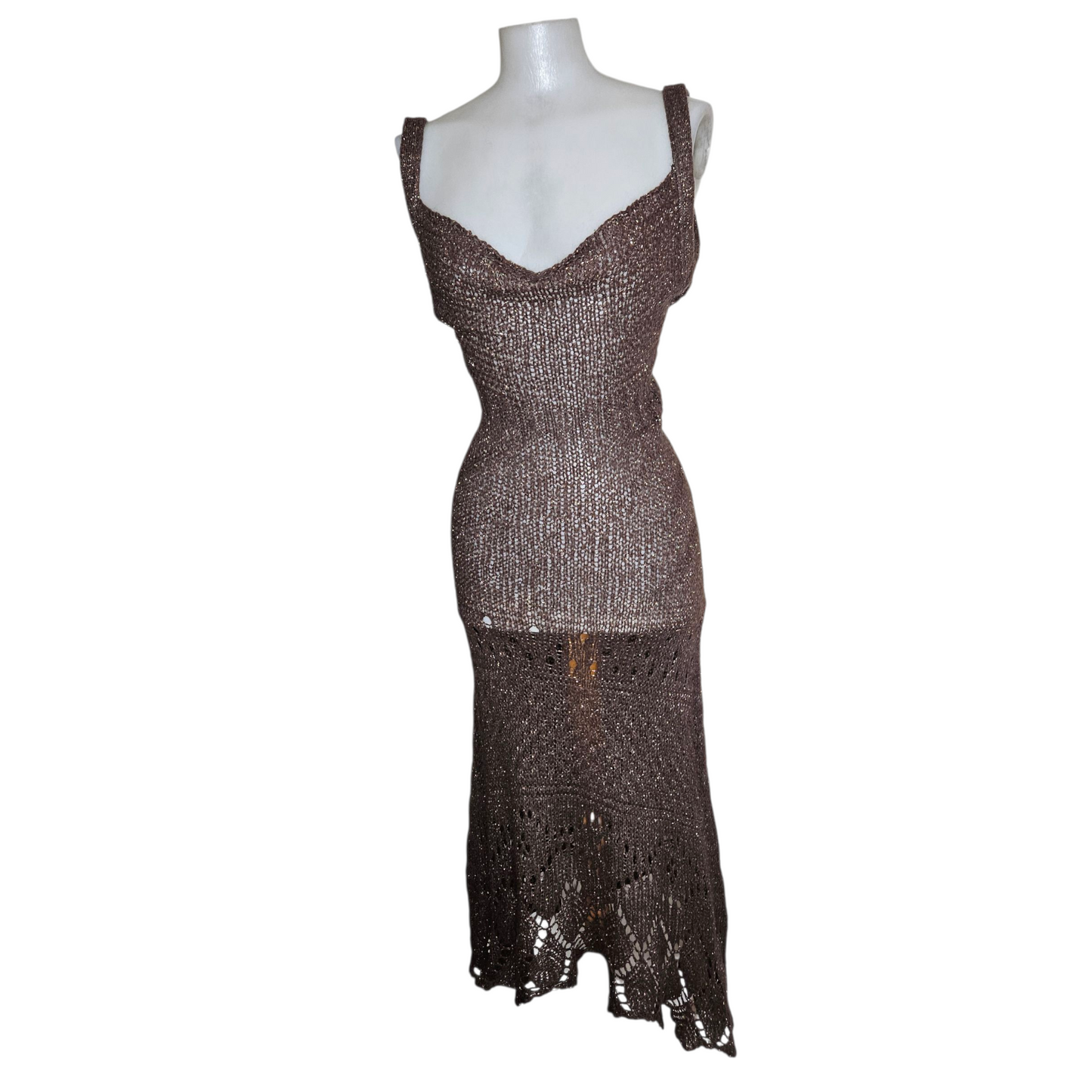 Brown crochet dress with low cut