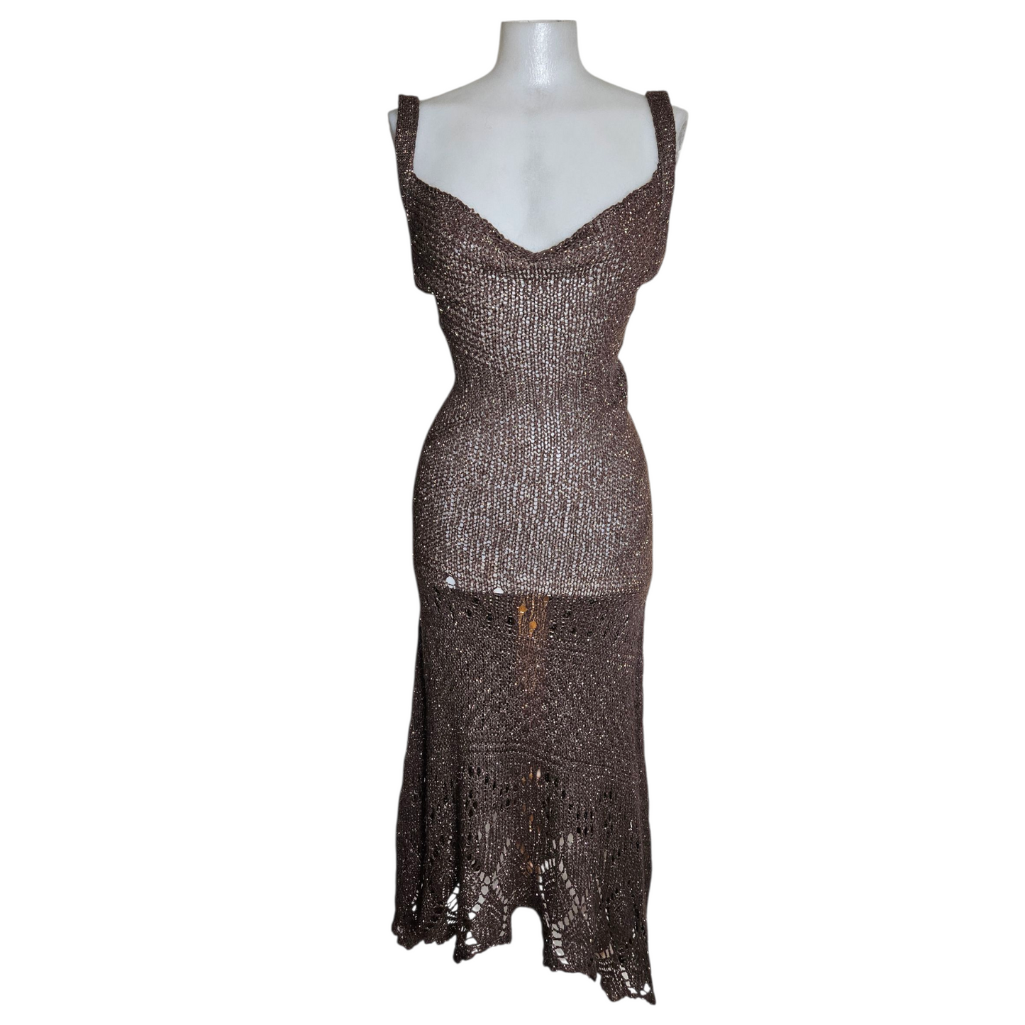 Brown crochet dress with low cut