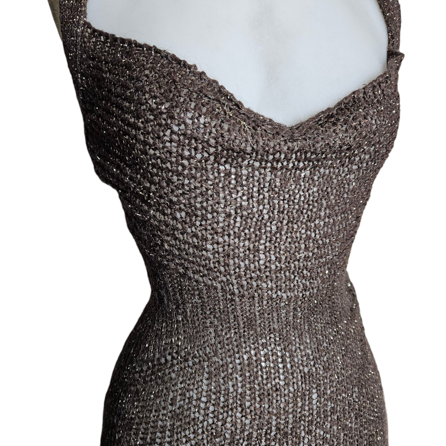Brown crochet dress with low cut
