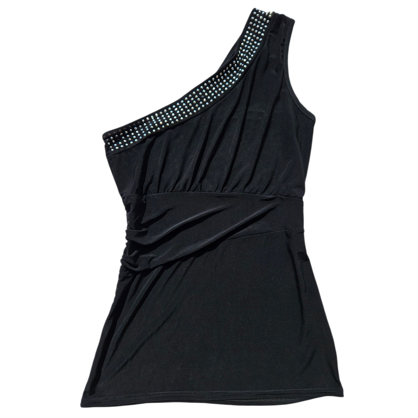 Black asymmetrical top with rhinestones