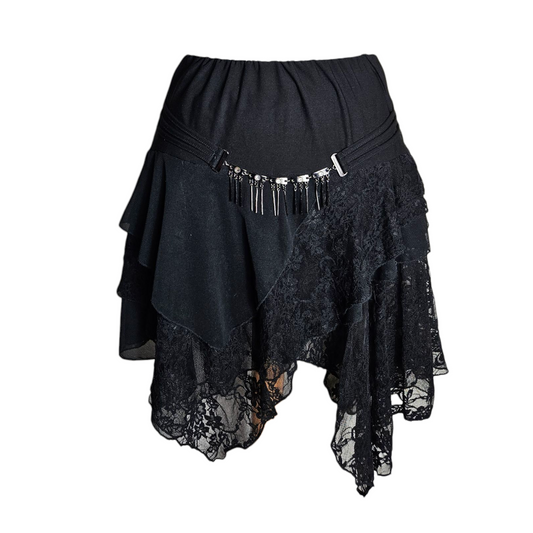 Asymmetrical lace skirt with chain details