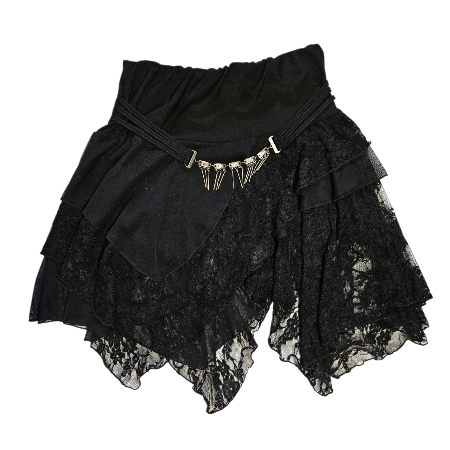 Asymmetrical lace skirt with chain details