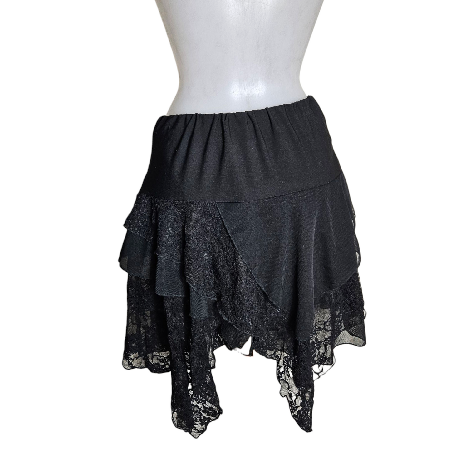 Asymmetrical lace skirt with chain details
