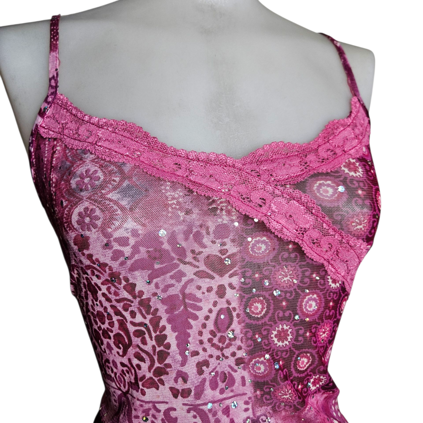 Asymmetrical rhinestone voile top