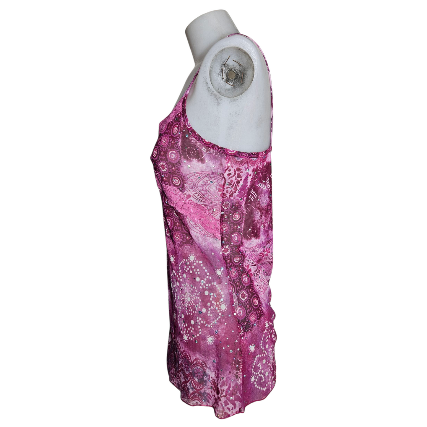 Asymmetrical rhinestone voile top