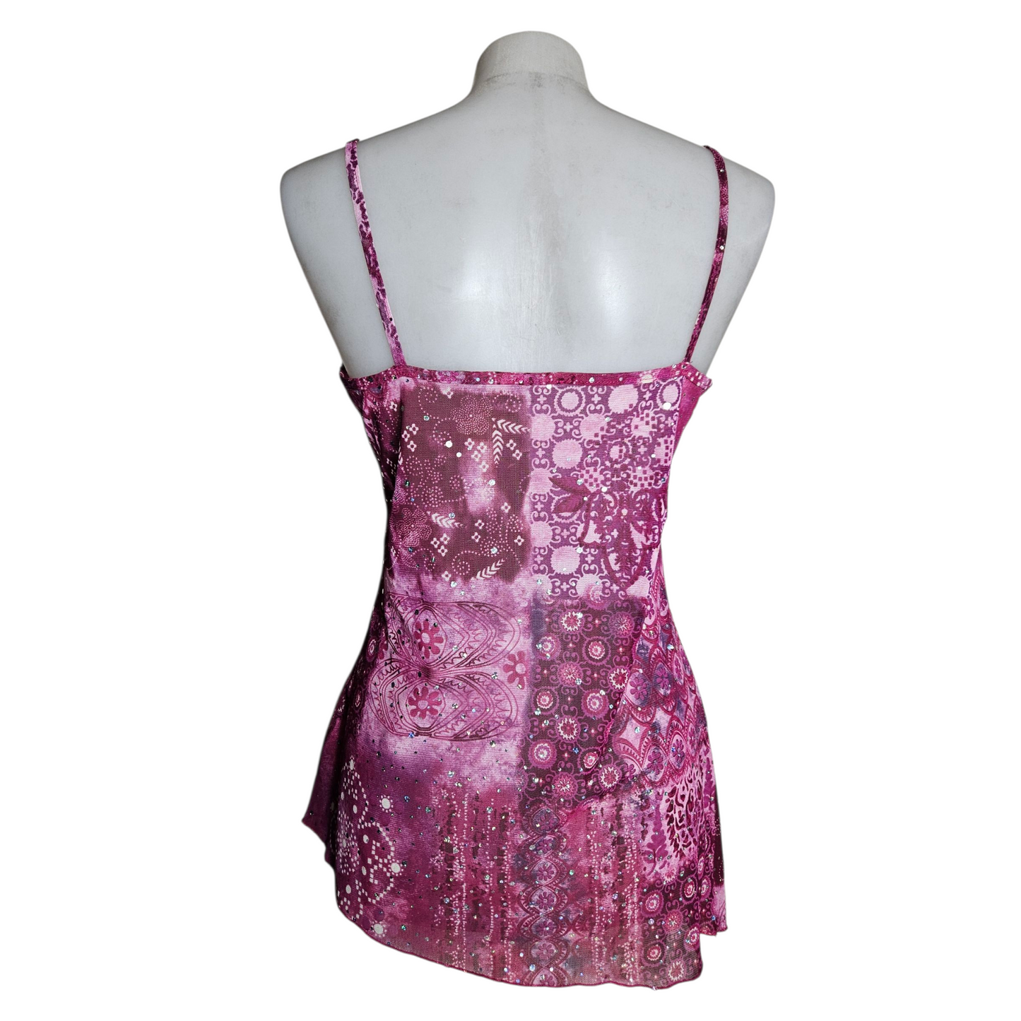 Asymmetrical rhinestone voile top