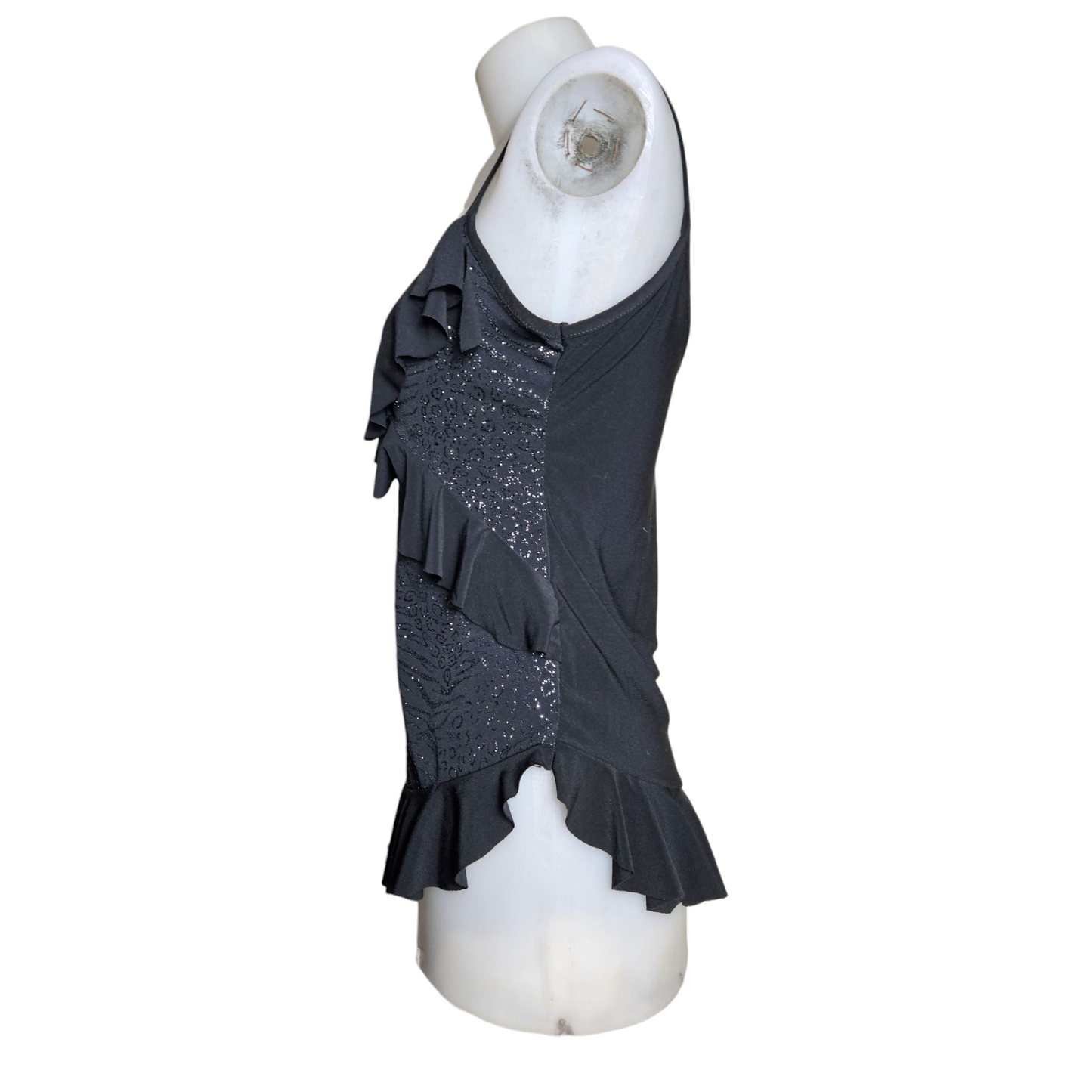 Asymmetrical top with rhinestones and ruffles