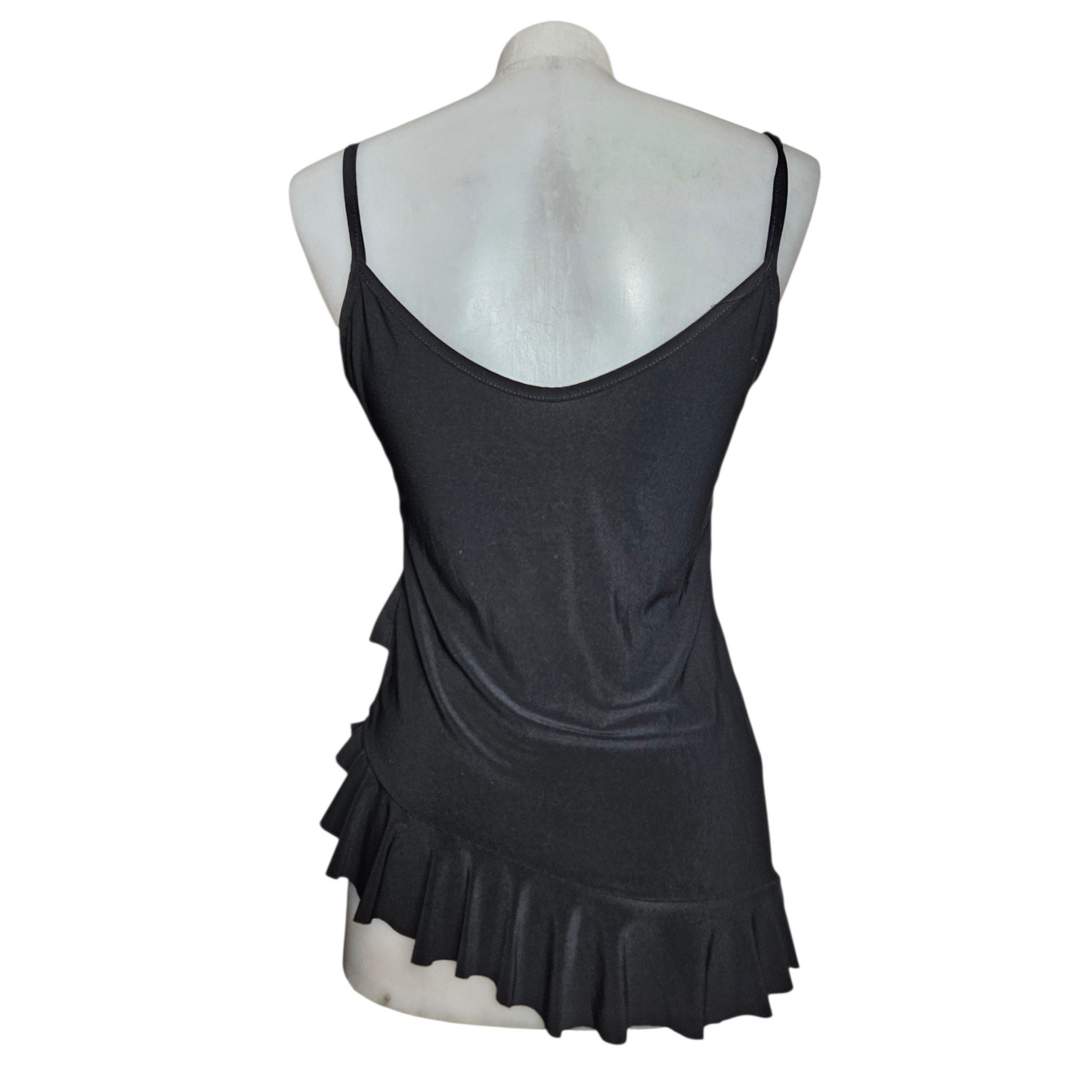 Asymmetrical top with rhinestones and ruffles
