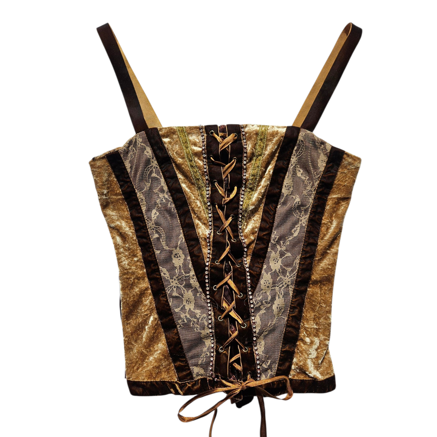 Haut esprit corset en velours ras et dentelle