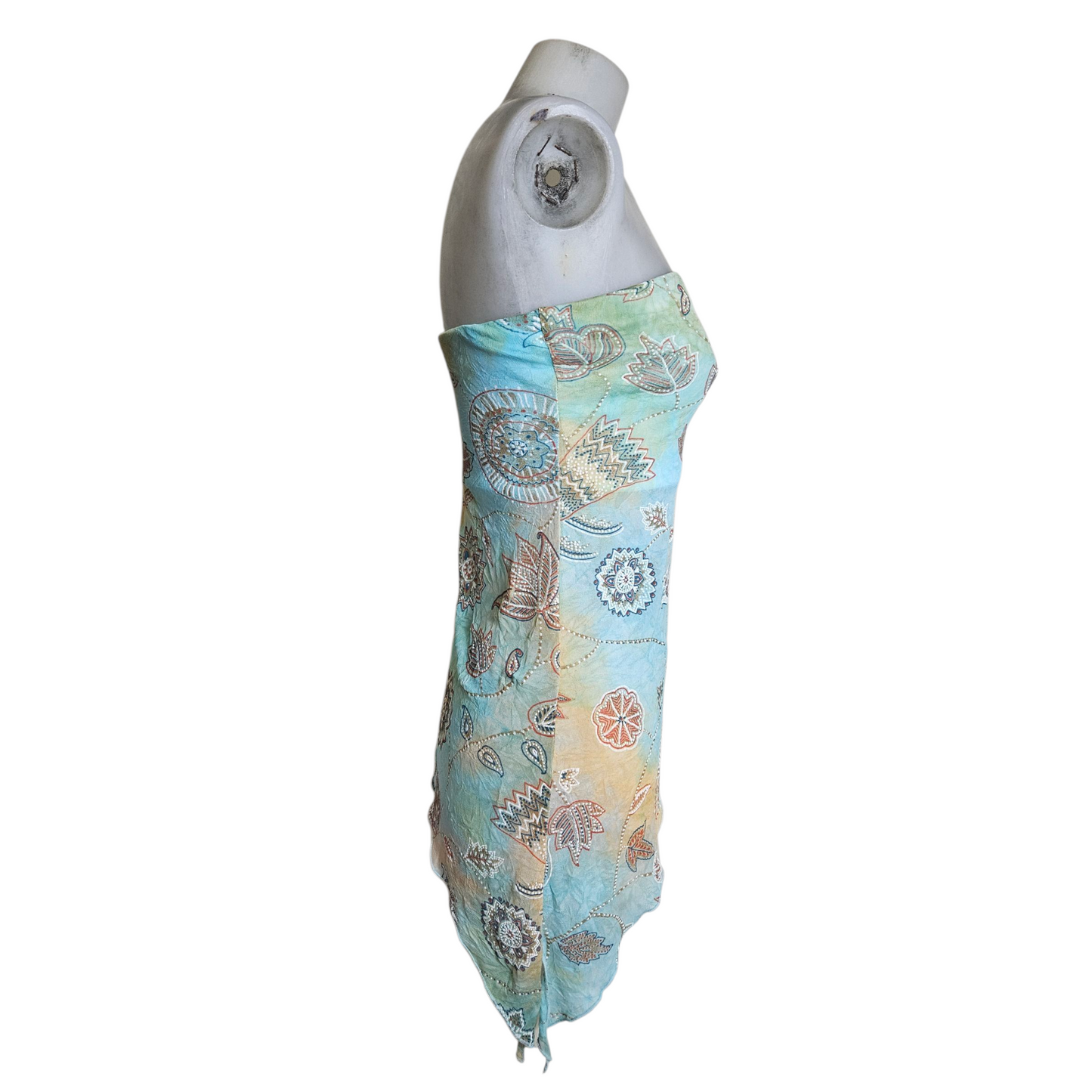 Blue and beige tie-dye strapless top