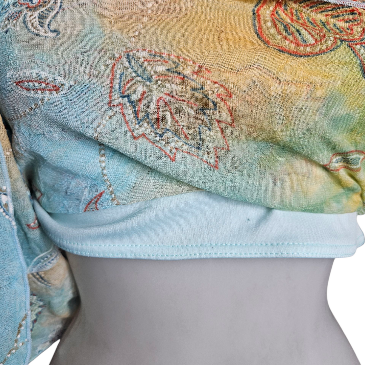 Blue and beige tie-dye strapless top