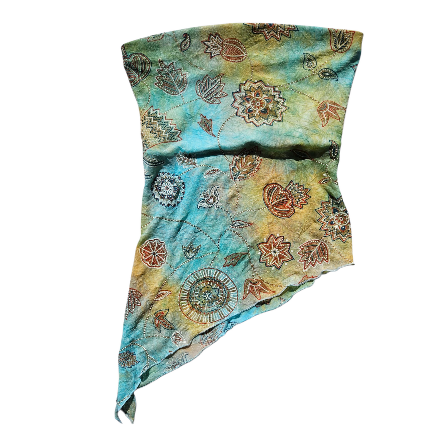 Blue and beige tie-dye strapless top