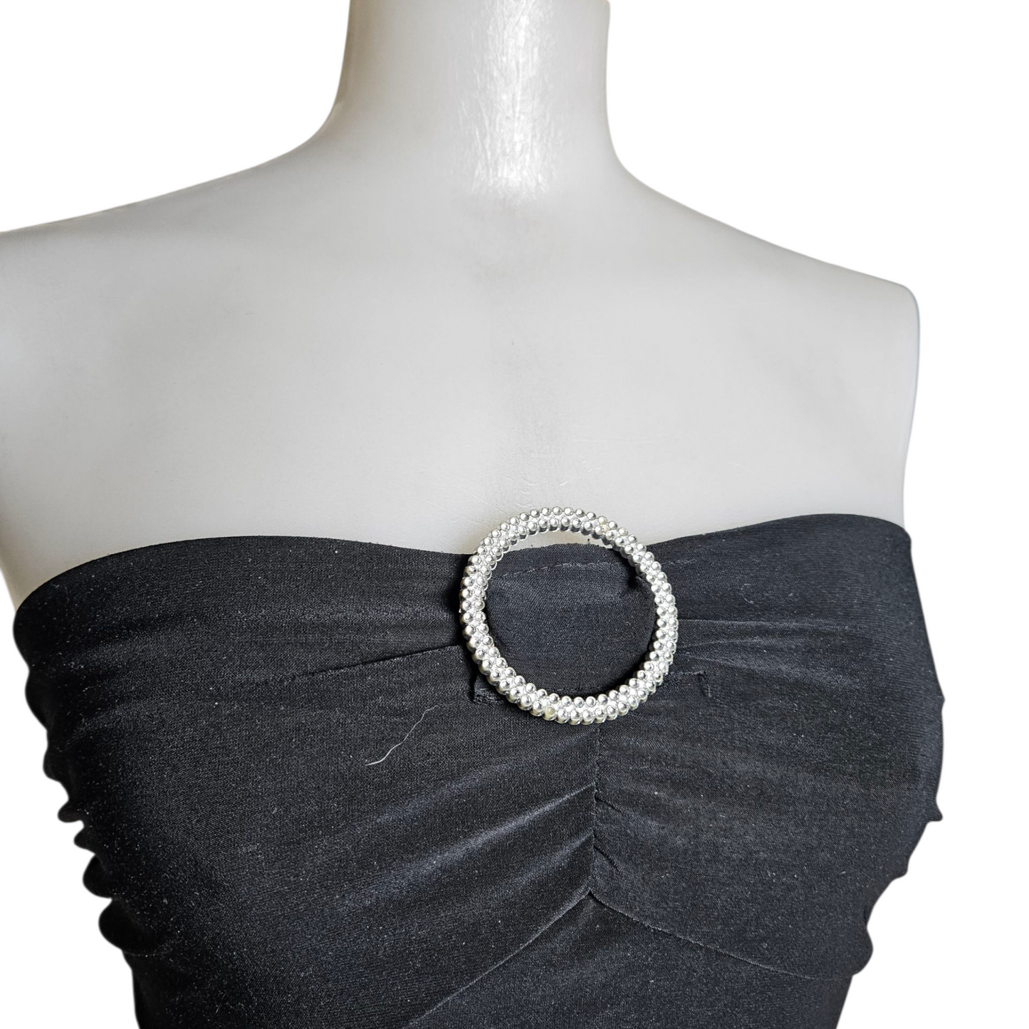 Black strapless top with rhinestone buckle