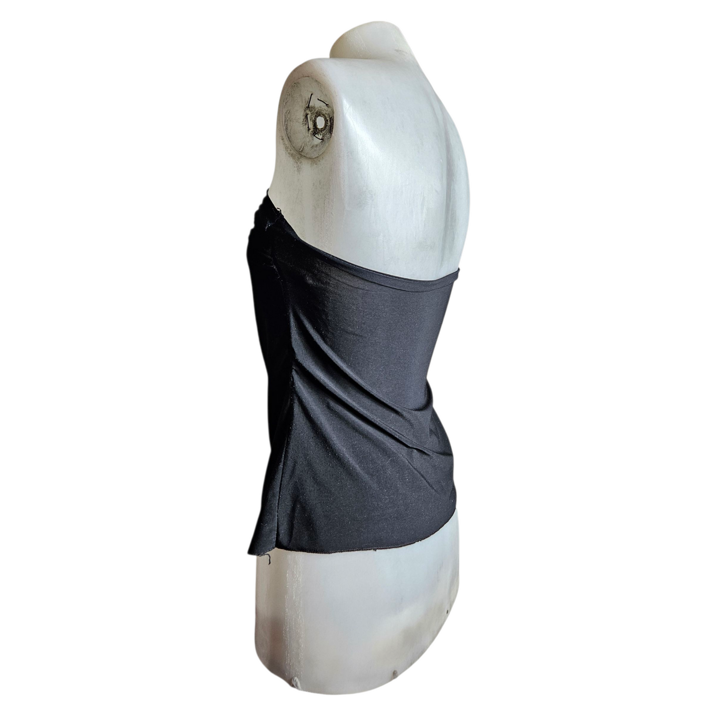 Black strapless top with rhinestone buckle