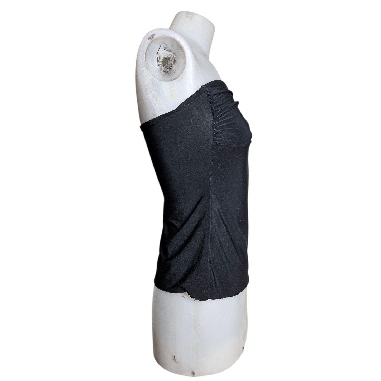 Black strapless top with rhinestone buckle