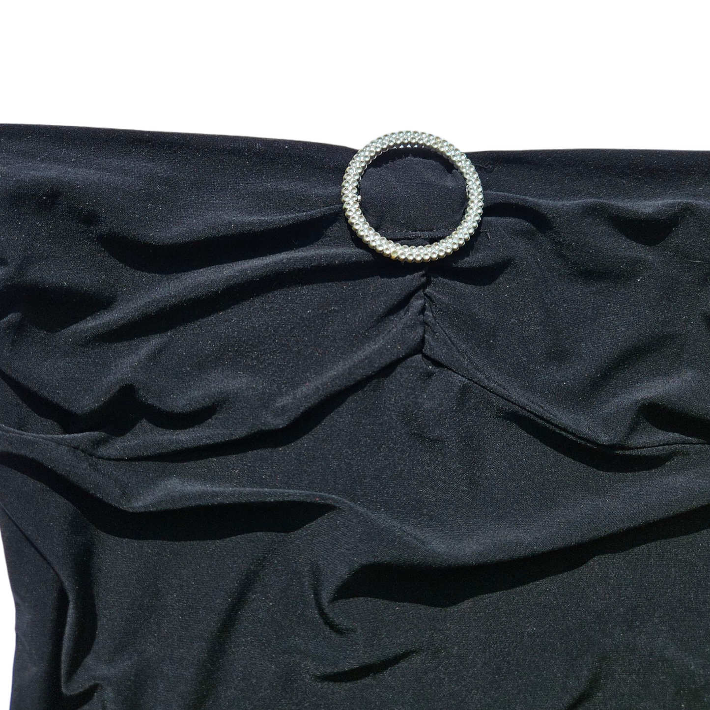 Black strapless top with rhinestone buckle