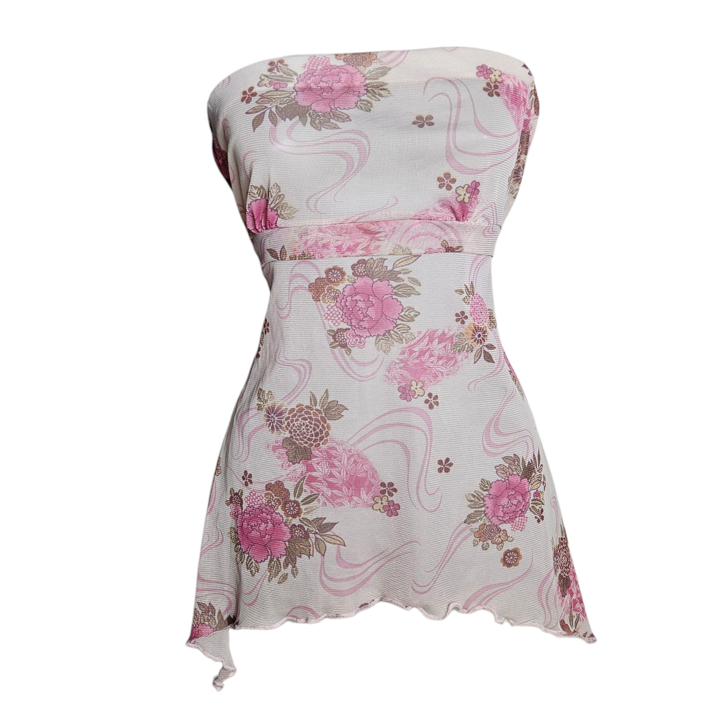 Strapless floral voile top