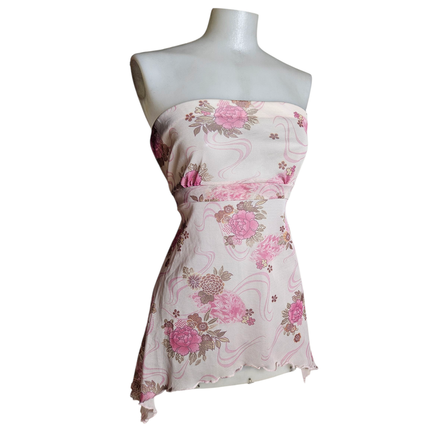 Strapless floral voile top