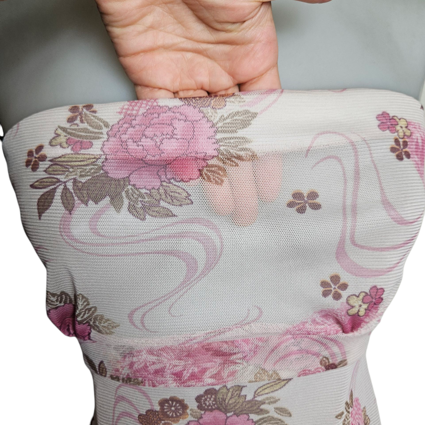 Strapless floral voile top